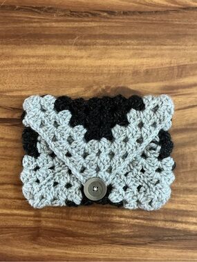 Handmade Crochet Book/Kindle Mini Sleeve - Black and Light Gray